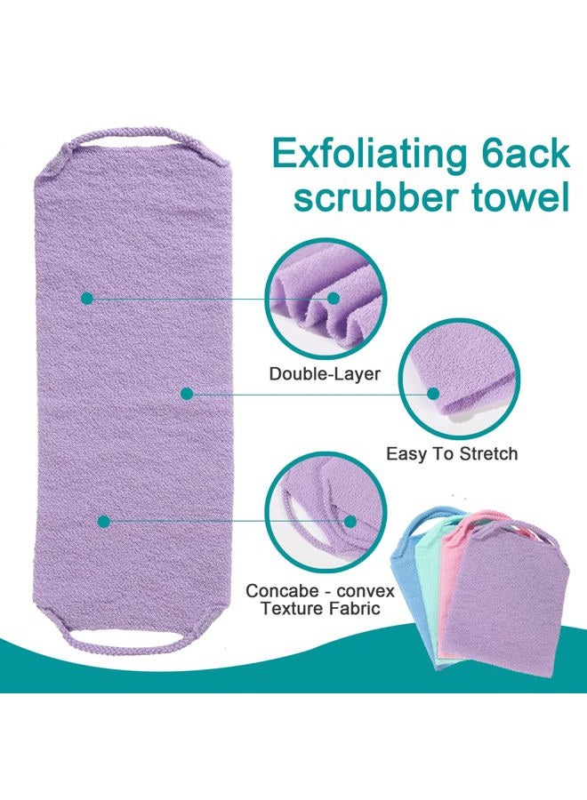 LZCNM 4 Pack Exfoliating Body Scrubber with Handles, Nylon Exfoliating Cloth Extended Length Back Scrubber Stretchable Pull Strap Shower Back Scrubber for Shower for Women&Men(4 Pack-Green+Blue+Purple+Pink) - Image 2