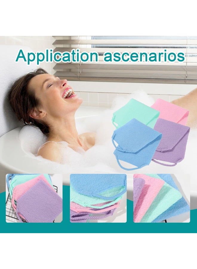LZCNM 4 Pack Exfoliating Body Scrubber with Handles, Nylon Exfoliating Cloth Extended Length Back Scrubber Stretchable Pull Strap Shower Back Scrubber for Shower for Women&Men(4 Pack-Green+Blue+Purple+Pink) - Image 3