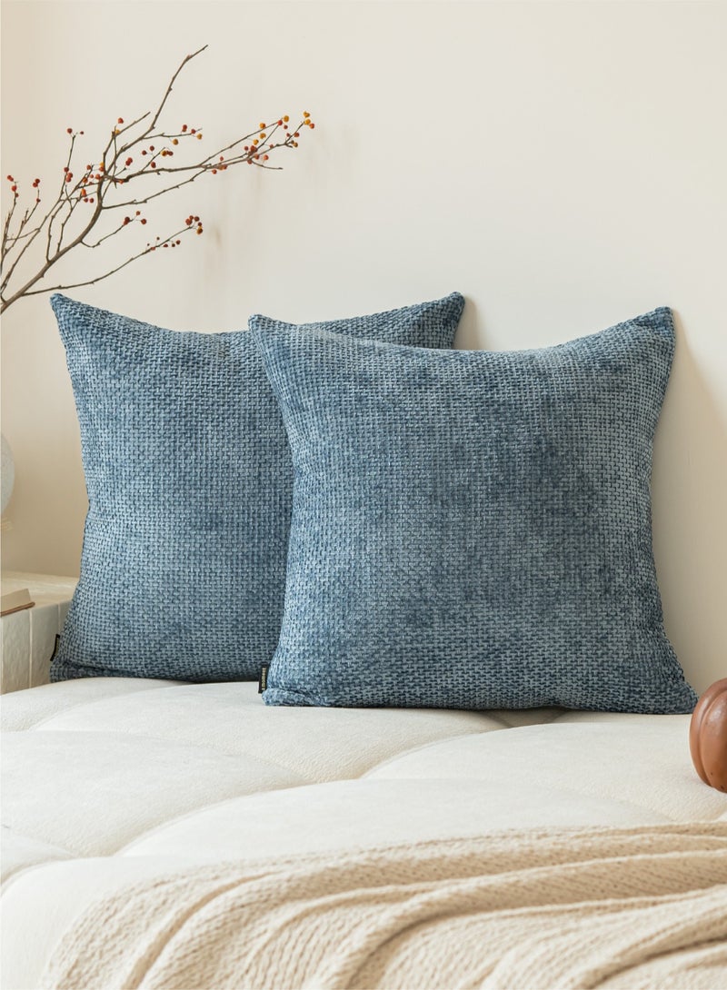 a moment a moment Blue Chenille Cushion Cover Throw Pillow Covers 50x50 CM Pack of 2 Modern Decorative Pillowcase Farmhouse Cross Pillows  - Image 1