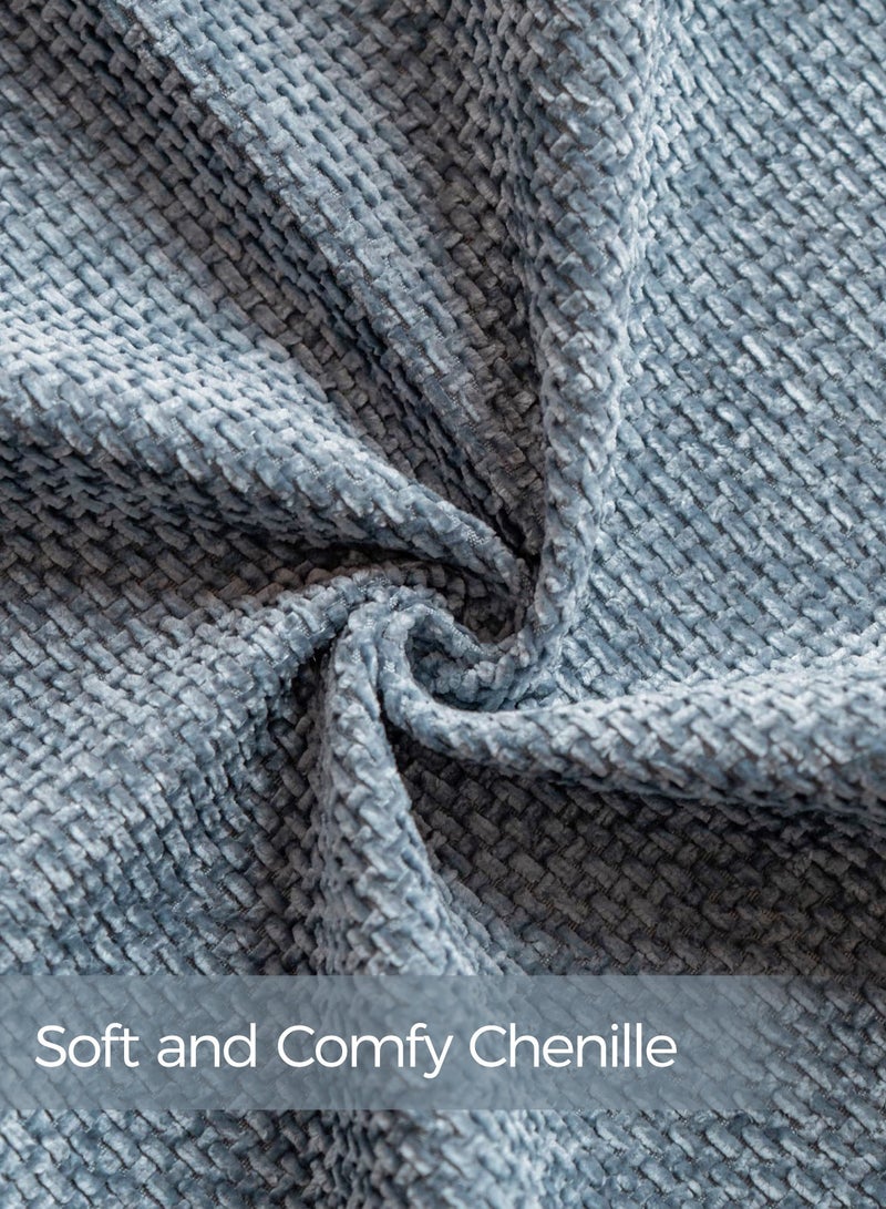 لحظة غطاء وسادة شنيلي باللون الأزرق لحظة 50x50 سم عبوة من 2 غطاء وسادة زخرفي حديث من الطراز الريفي على شكل صليب. - Image 3