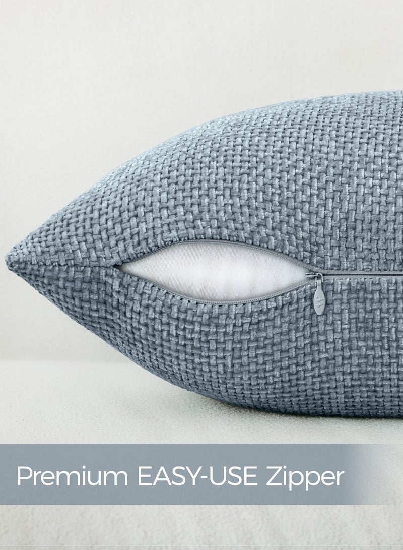 لحظة غطاء وسادة شنيلي باللون الأزرق لحظة 50x50 سم عبوة من 2 غطاء وسادة زخرفي حديث من الطراز الريفي على شكل صليب. - Image 2