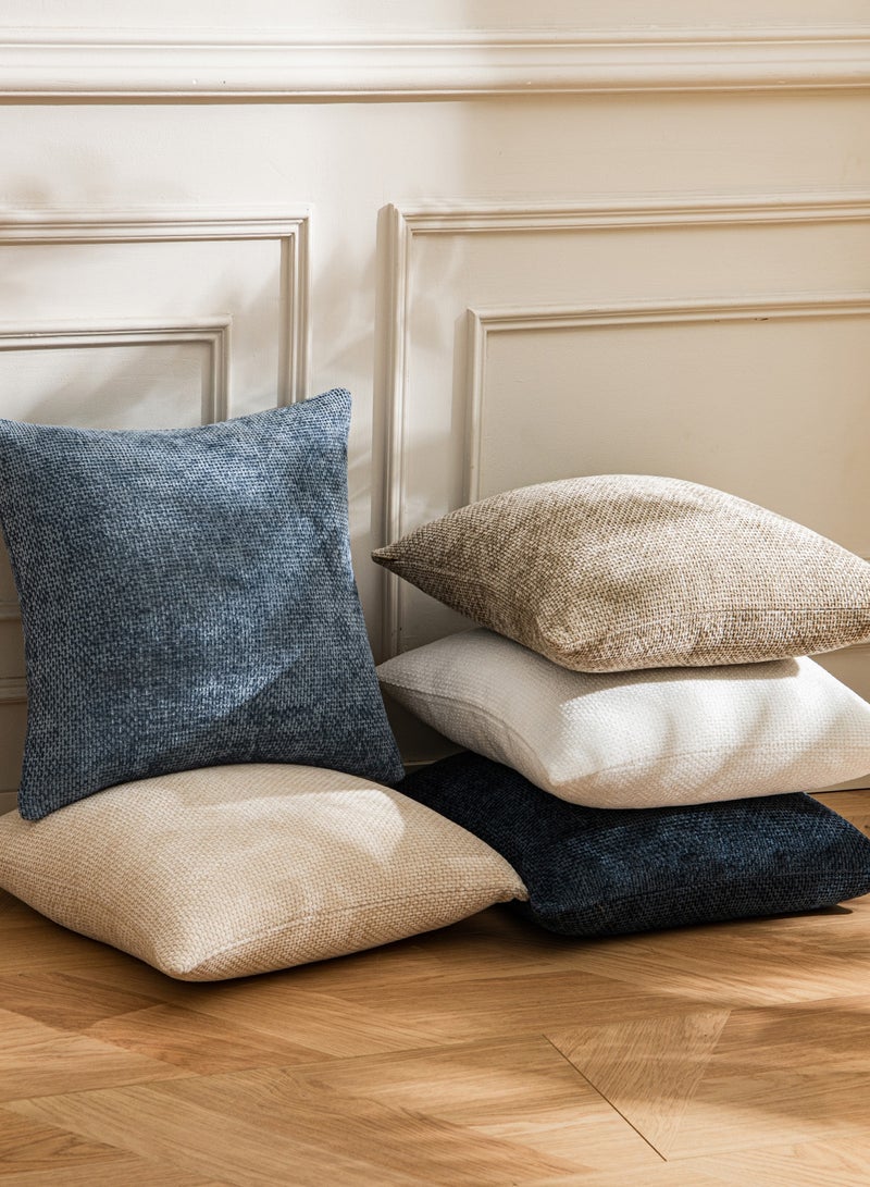 لحظة غطاء وسادة شنيلي باللون الأزرق لحظة 50x50 سم عبوة من 2 غطاء وسادة زخرفي حديث من الطراز الريفي على شكل صليب. - Image 5