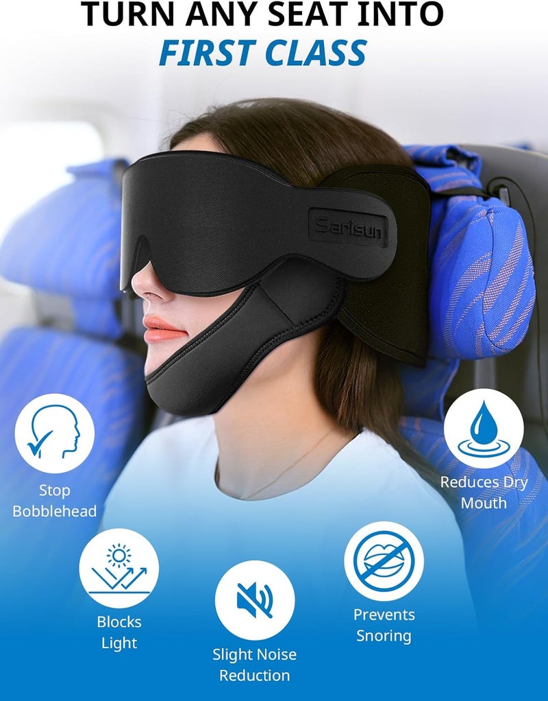 SARISUN Travel Pillows for Airplanes with Sleep Eye Mask, Chin Strap, Airplane Pillow for Long Flights, Car Road Trip, 360° Support Headrest, Stop Bobblehead, Mottled Grey - Image 3