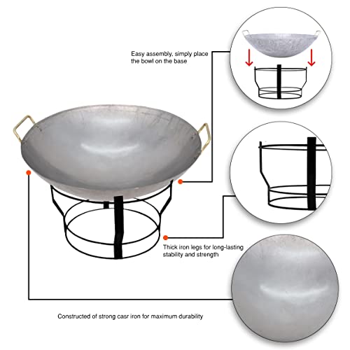 Lyrovo Bonfire Pit for Outdoor Campfire Bowl for Garden Use, Outdoor Camping Barbeque Making with Round Iron Stand - Image 4