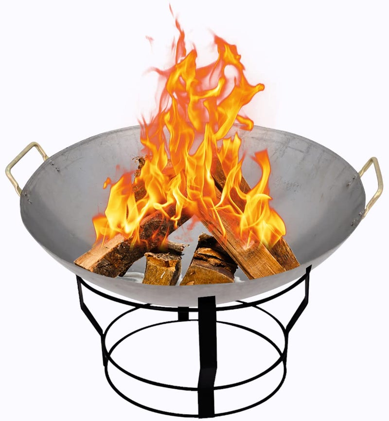Lyrovo Bonfire Pit for Outdoor Campfire Bowl for Garden Use, Outdoor Camping Barbeque Making with Round Iron Stand - Image 1