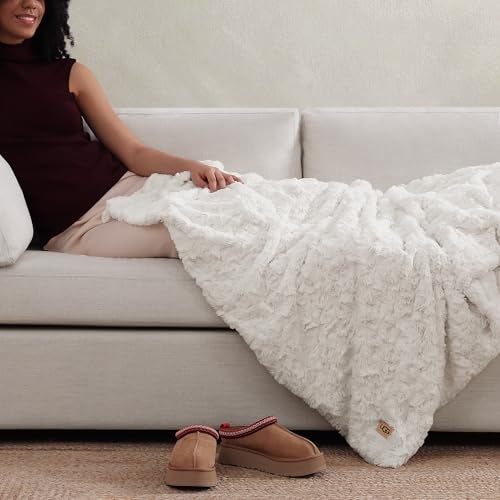 UGG Adalee Faux Fur Throw Blanket Luxury Lightweight Cozy Soft Throw for Couch Bed or Chair Hypoallergenic Machine Washable Double-Sided Fluffy Blanket Home Decor, 50-inch x 70-inch, Natural White - Image 2