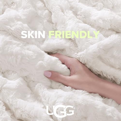 UGG Adalee Faux Fur Throw Blanket Luxury Lightweight Cozy Soft Throw for Couch Bed or Chair Hypoallergenic Machine Washable Double-Sided Fluffy Blanket Home Decor, 50-inch x 70-inch, Natural White - Image 3