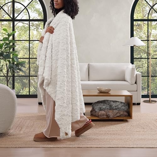 UGG Adalee Faux Fur Throw Blanket Luxury Lightweight Cozy Soft Throw for Couch Bed or Chair Hypoallergenic Machine Washable Double-Sided Fluffy Blanket Home Decor, 50-inch x 70-inch, Natural White - Image 4