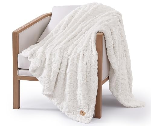 UGG Adalee Faux Fur Throw Blanket Luxury Lightweight Cozy Soft Throw for Couch Bed or Chair Hypoallergenic Machine Washable Double-Sided Fluffy Blanket Home Decor, 50-inch x 70-inch, Natural White - Image 1