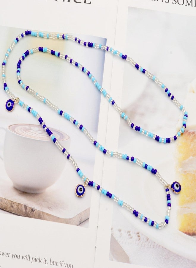 FUTIMELY Waist Bead Chains for Women Girls,Colorful Elastic Seed Beads Belly Body Chain with Butterfly Daisy Evil Eyes Pendent Beach African Jewelry (Evil eyes) - Image 3