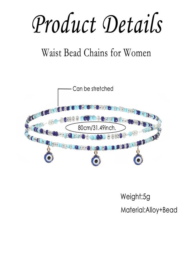 FUTIMELY Waist Bead Chains for Women Girls,Colorful Elastic Seed Beads Belly Body Chain with Butterfly Daisy Evil Eyes Pendent Beach African Jewelry (Evil eyes) - Image 2