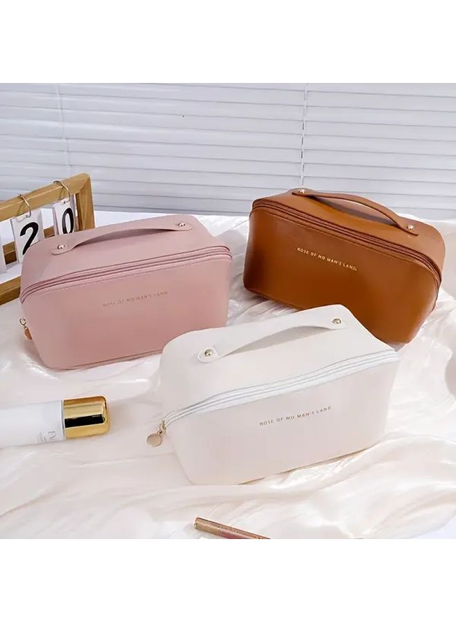 White Large Capacity Travel Toiletry Bag Lightweight Cosmetic Organizer With Handle - Image 1