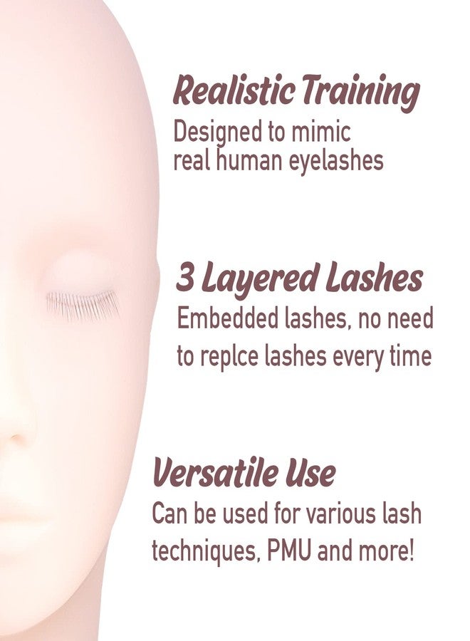 Amber Lash Mannequin Head With Embedded Layered eyelashes, For Lash Extension and Permanent Makeup Practice, With Reusable Multi-Layered Lashes - Image 2