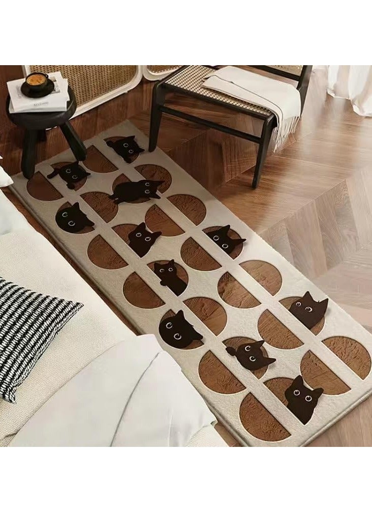 Bukela 40*160cm Area Rugs for Bedroom, Washable Cat Rug Cute Carpet Kid Funny Cartoon Rugs, Room Decor Cat Dog Shaped Pet and Children Entryway Rug (Round Cats) - Image 1