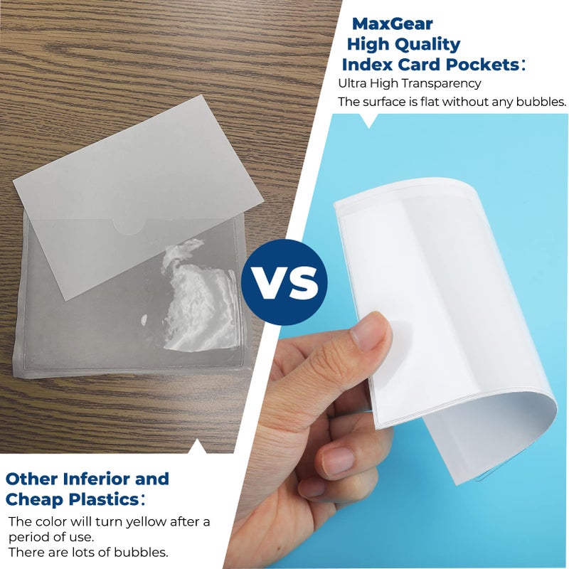 MaxGear 3â€ x 5â€ Index Card Pockets, 52 Pack Plastic Label Holders for Storage Bins and Library, Self Adhesive Card Pocket with Top Open Loading, Removable Clear Label Sleeves, Teacher Classroom Supply - Image 4