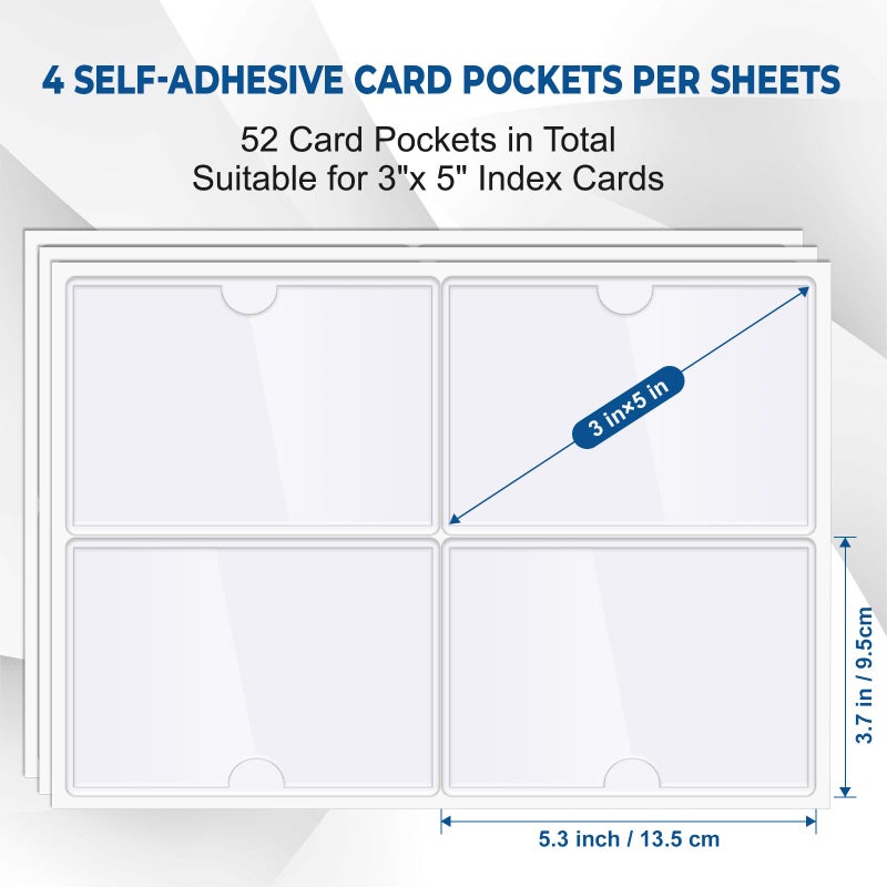 MaxGear 3â€ x 5â€ Index Card Pockets, 52 Pack Plastic Label Holders for Storage Bins and Library, Self Adhesive Card Pocket with Top Open Loading, Removable Clear Label Sleeves, Teacher Classroom Supply - Image 2