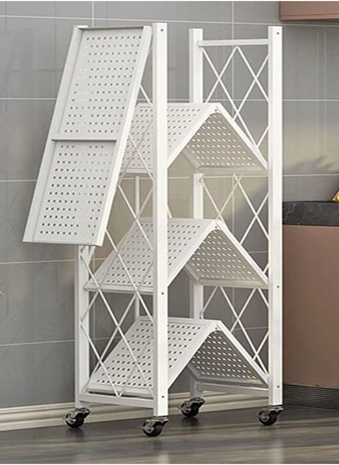 BLOOMING TIME - 4 Layer Foldable Storage Rack With Wheels, No Installation Required, Strong Load Bearing Capacity, One Pull To Open The Storage Rack, White - Image 1