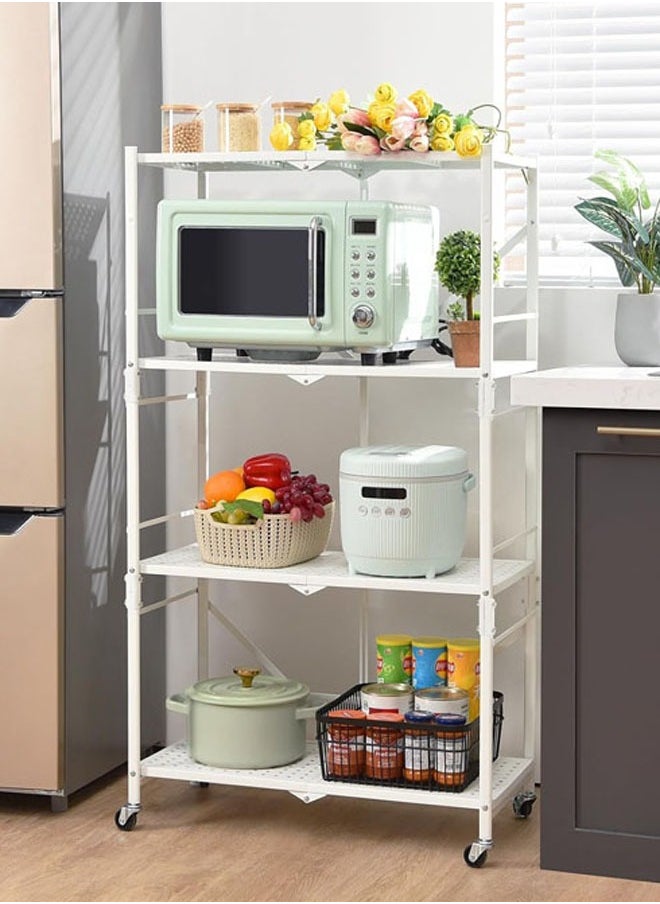 BLOOMING TIME - 4 Layer Foldable Storage Rack With Wheels, No Installation Required, Strong Load Bearing Capacity, One Pull To Open The Storage Rack, White - Image 1