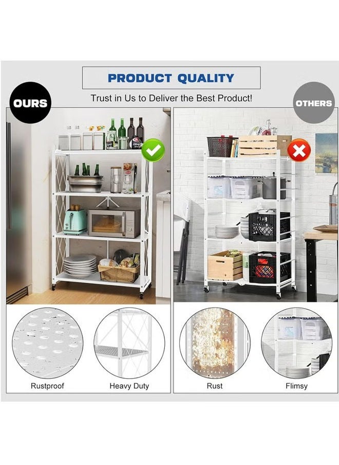 BLOOMING TIME - 4 Layer Foldable Storage Rack With Wheels, No Installation Required, Strong Load Bearing Capacity, One Pull To Open The Storage Rack, White - Image 1