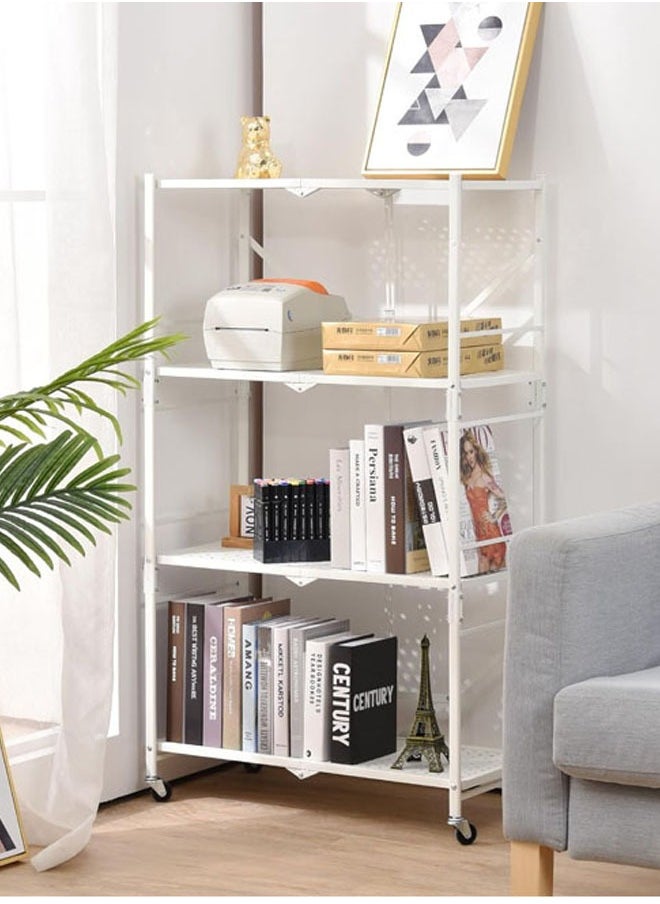 BLOOMING TIME - 4 Layer Foldable Storage Rack With Wheels, No Installation Required, Strong Load Bearing Capacity, One Pull To Open The Storage Rack, White - Image 1