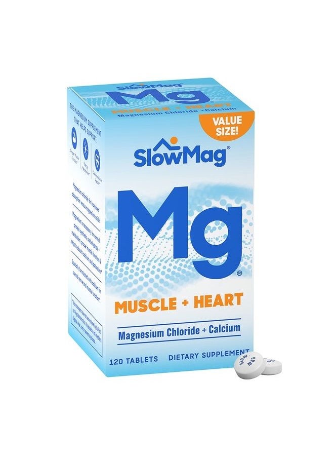 Slow-Mag - SlowMag Mg Muscle + Heart Magnesium Chloride with Calcium Supplement Tablet, 120 Count - Image 1