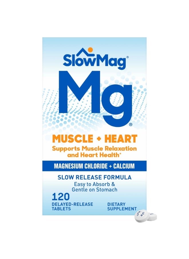 Slow-Mag SlowMag Mg Muscle + Heart Magnesium Chloride with Calcium Supplement Tablet, 120 Count Packaging May Vary - Image 1