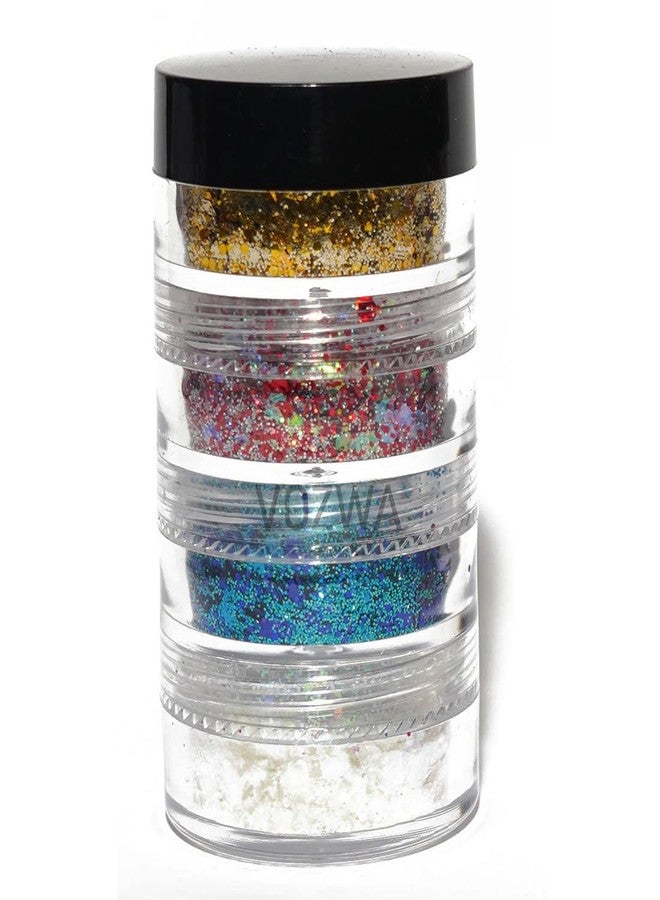 Vozwa 4 in 1 Eyeshadow Chunky and Fine Glitter Mix - (Golden + Red + Blue + White) - Image 1