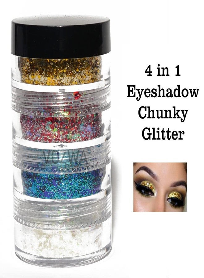Vozwa 4 in 1 Eyeshadow Chunky and Fine Glitter Mix - (Golden + Red + Blue + White) - Image 4