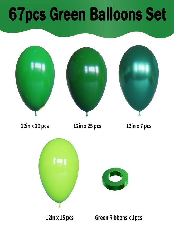 YMSZ Green Balloons, 67pcs 12 Inch Metallic Green Dark Green Lime Green Latex Balloons for St. Patrick's Day, Baby Shower, Jungle Safari Birthday Party Decorations - Image 2