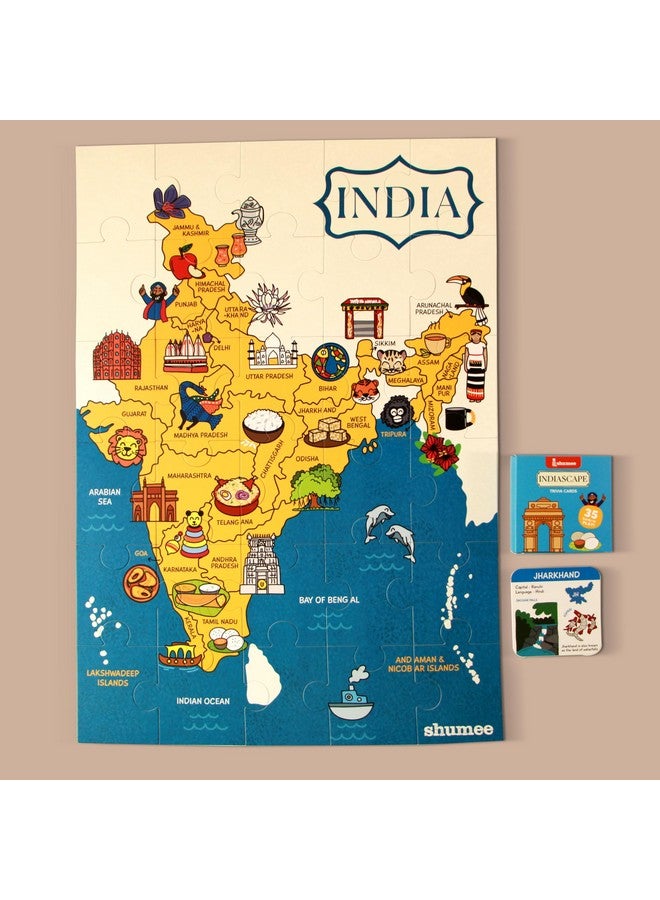 shumee Indiascape Map Puzzle and Card Games Set - 30 Piece Puzzle, 35 Trivia Cards & 5 Games- 4+ Years- Multicolour - Image 2