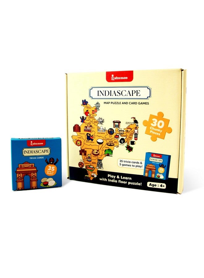 shumee Indiascape Map Puzzle and Card Games Set - 30 Piece Puzzle, 35 Trivia Cards & 5 Games- 4+ Years- Multicolour - Image 1