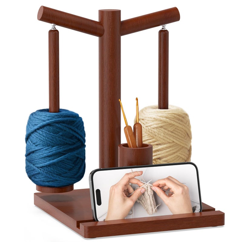 HangerSpace Wooden Yarn Holder for Crocheting and Knitting, Upgraded Magnetic Rotating Yarn Spinner with 2 Spindles, Perfect for Crocheting and Knitting Lovers - Image 1