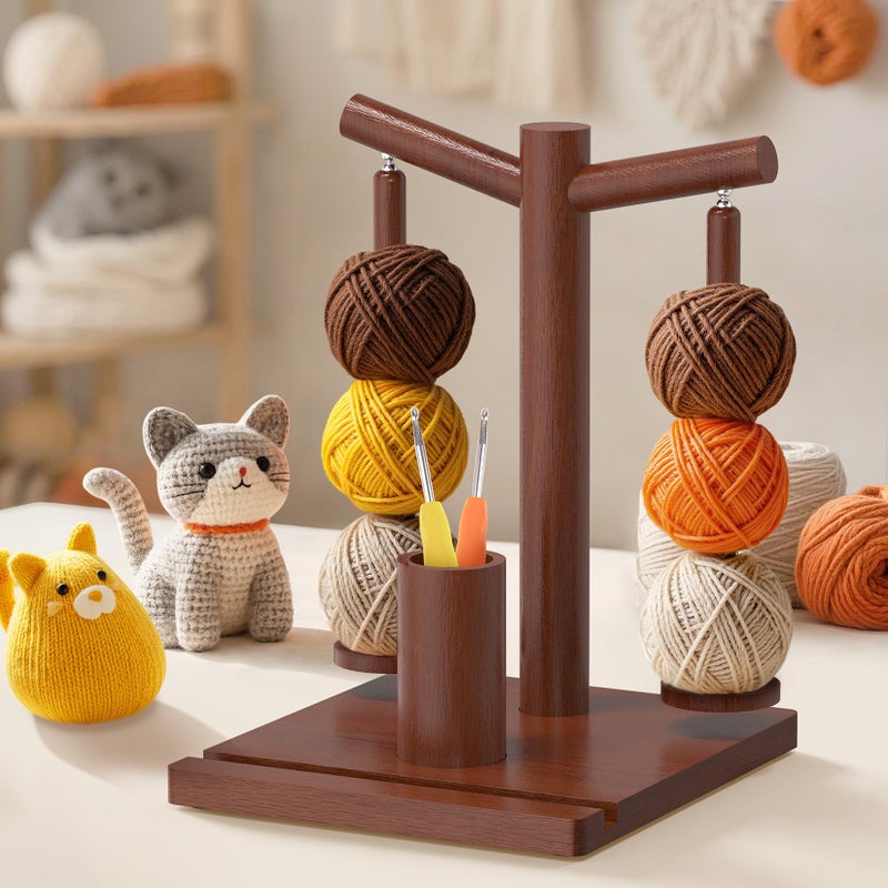 HangerSpace Wooden Yarn Holder for Crocheting and Knitting, Upgraded Magnetic Rotating Yarn Spinner with 2 Spindles, Perfect for Crocheting and Knitting Lovers - Image 4