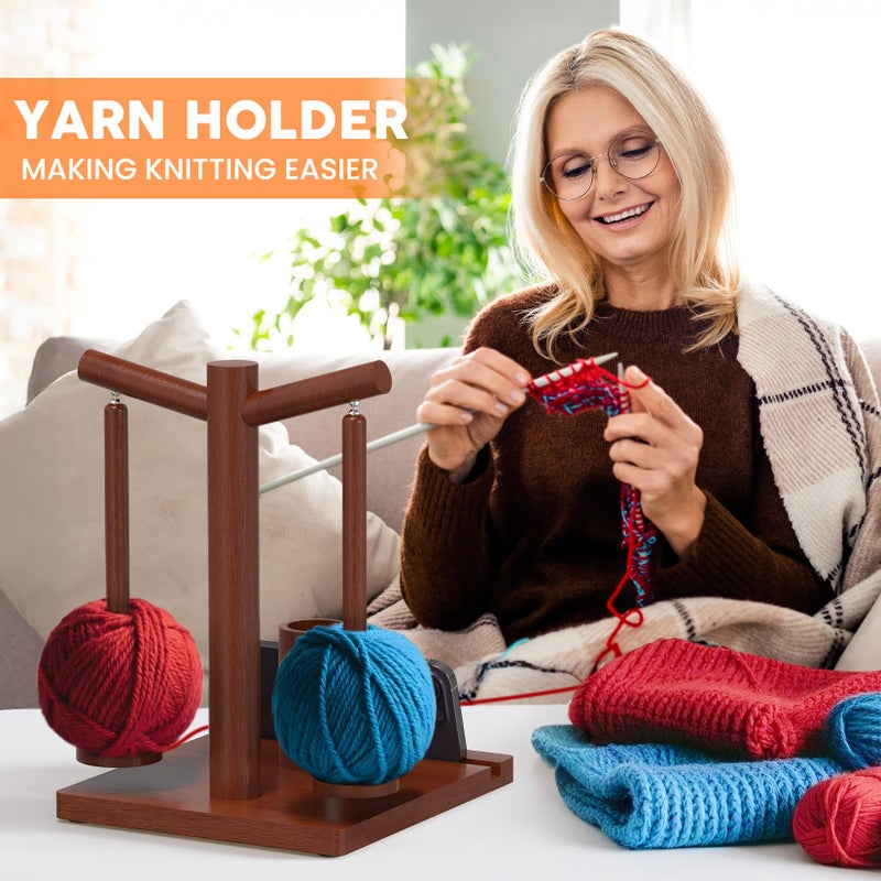 HangerSpace Wooden Yarn Holder for Crocheting and Knitting, Upgraded Magnetic Rotating Yarn Spinner with 2 Spindles, Perfect for Crocheting and Knitting Lovers - Image 5