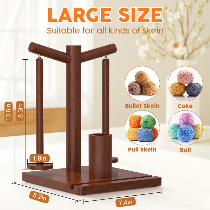 HangerSpace Wooden Yarn Holder for Crocheting and Knitting, Upgraded Magnetic Rotating Yarn Spinner with 2 Spindles, Perfect for Crocheting and Knitting Lovers - Image 2