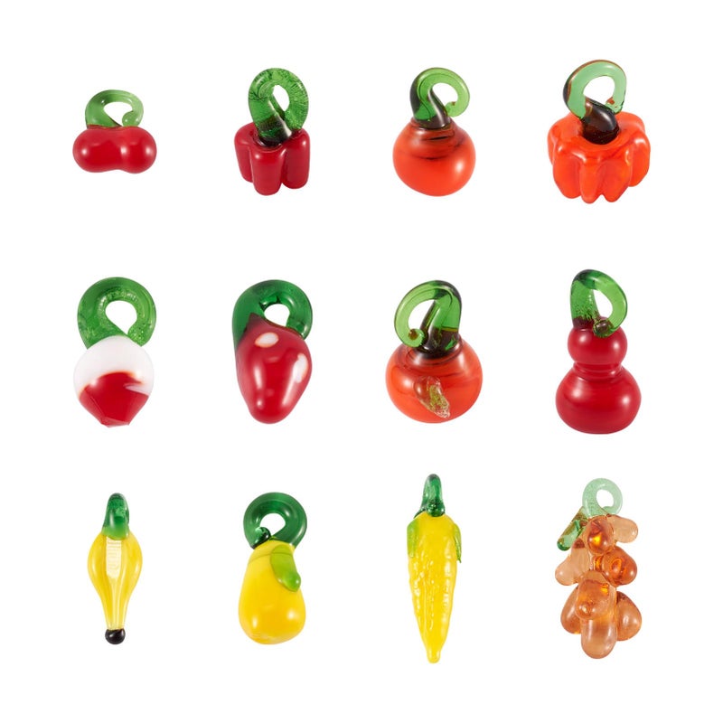 Craftdady 20Pcs Fruit Vegetable Theme Handmade Lampwork Glass Dangle Loose Spacer Beads 22345mm Random Mixed Style with 3mm Hole