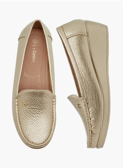 Women Textured Slip-On Loafers with Wedge Heels