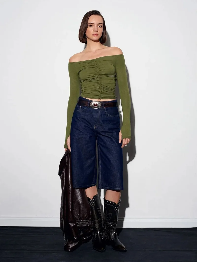 ديلفين Dilvin Off-Shoulder Crop Top Blouse