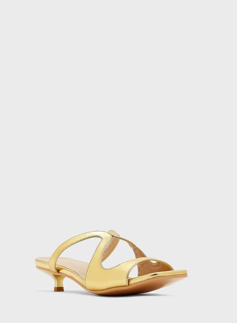 Khizana Curved Strap Mini Heel Mule Sandal