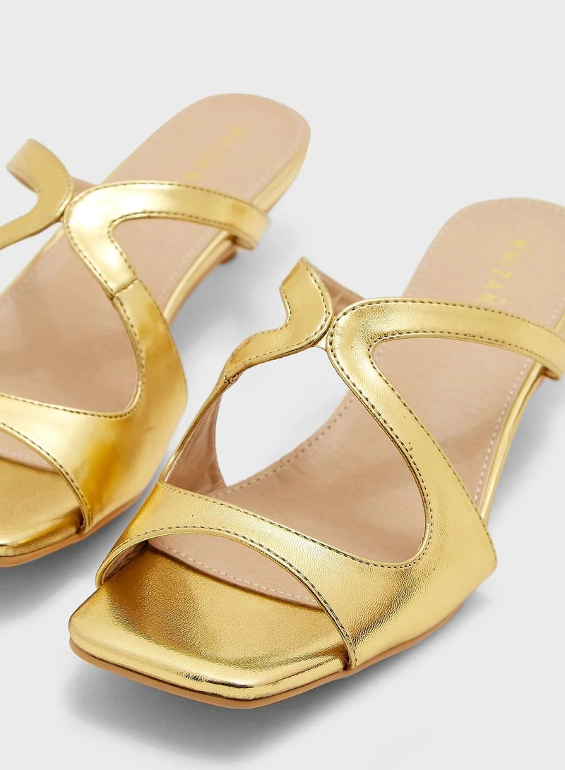 Khizana Curved Strap Mini Heel Mule Sandal