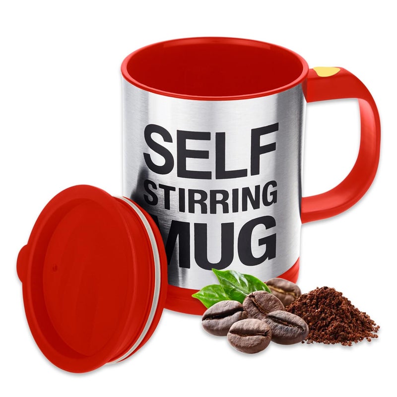 AEX Self Stirring Mug  Coffee Tea Mug  Electric Stainless Steel Automatic Self Mixing  Spinning Cup with Lid 450ml  Gift for Men Women Kids Red