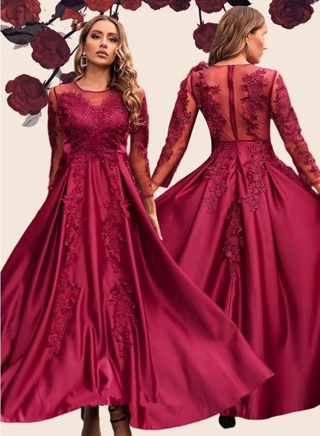 NIBEMINENT Banquet Party Wedding Dress for Women Evening Dresses Round Neck Knee-Length 3/4 Sleeve Prom Ball Gown Elegant Slim formal Dresses Bridesmaid Dress  - Image 1