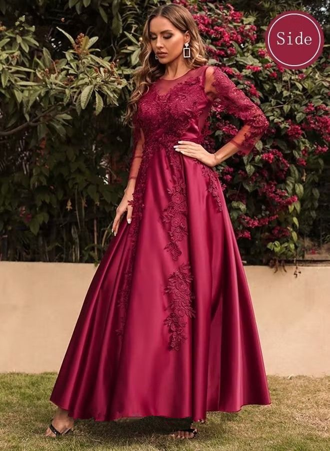 NIBEMINENT Banquet Party Wedding Dress for Women Evening Dresses Round Neck Knee-Length 3/4 Sleeve Prom Ball Gown Elegant Slim formal Dresses Bridesmaid Dress  - Image 3