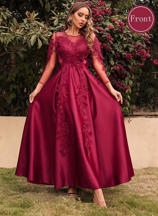 NIBEMINENT Banquet Party Wedding Dress for Women Evening Dresses Round Neck Knee-Length 3/4 Sleeve Prom Ball Gown Elegant Slim formal Dresses Bridesmaid Dress  - Image 2