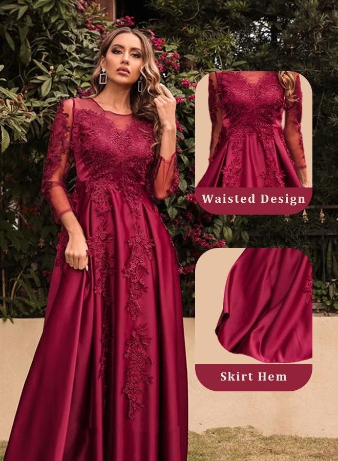 NIBEMINENT Banquet Party Wedding Dress for Women Evening Dresses Round Neck Knee-Length 3/4 Sleeve Prom Ball Gown Elegant Slim formal Dresses Bridesmaid Dress  - Image 5