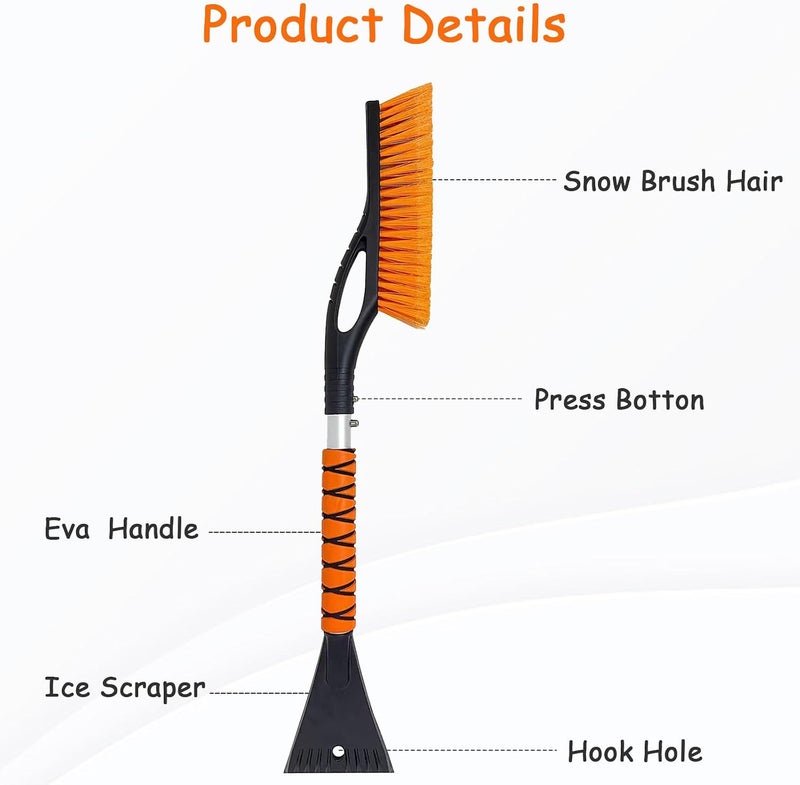 Wewymewo 27'' Snow Brush and Ice Scrapers for Car Windshield, 2-in-1 Car Accessories Detachable Snow Ice Scraper and Brush with Foam Grip for Cars, Trucks, SUVs - Image 4