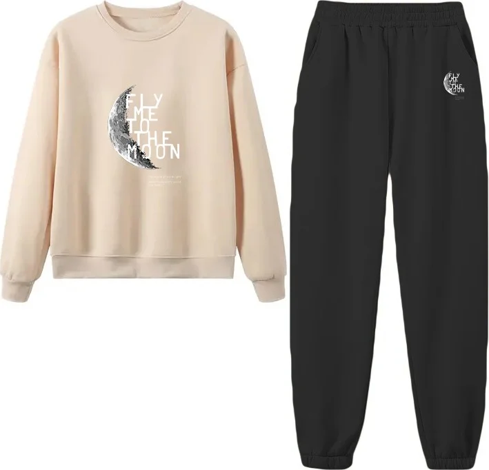 دوغ فش Tracksuit Oversize Flythemoon Printed Tracksuit,lover,couple Combination Beige