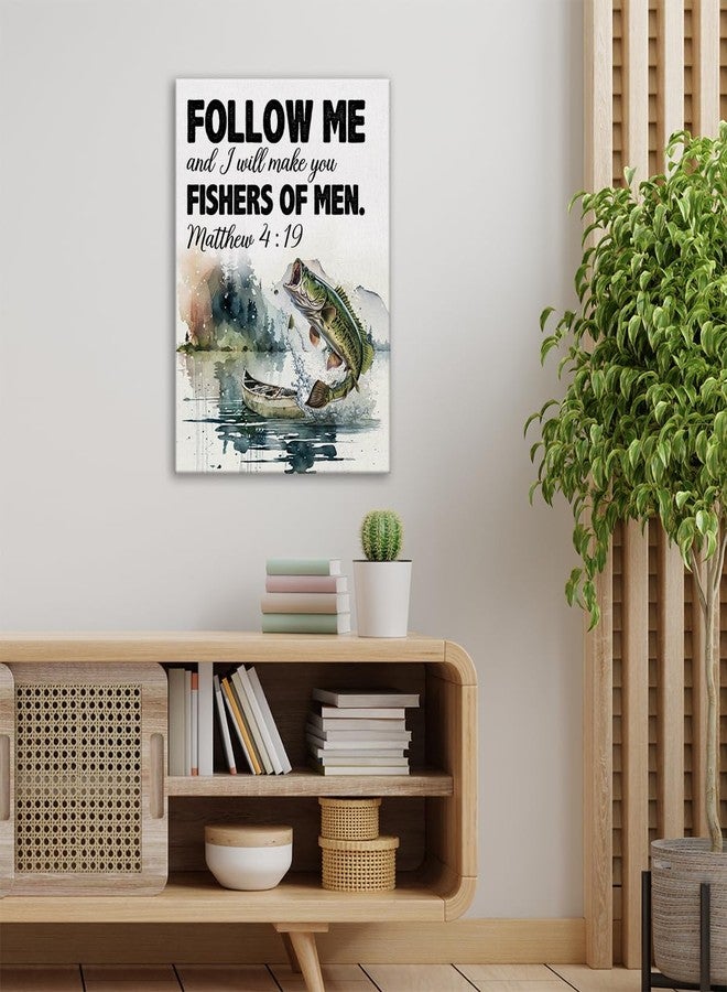 Zauly Christian Bible Verse Wall Art Canvas Painting Print Framed Matthew 4:19 Scriptures Canvas Watercolor Fish Poster Sign for Home Decor (12x15 Inch), Fishing Lover Gifts - Image 4
