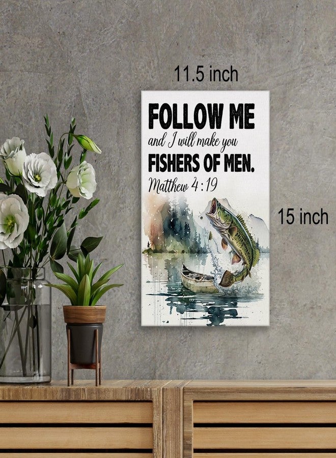 Zauly Christian Bible Verse Wall Art Canvas Painting Print Framed Matthew 4:19 Scriptures Canvas Watercolor Fish Poster Sign for Home Decor (12x15 Inch), Fishing Lover Gifts - Image 2
