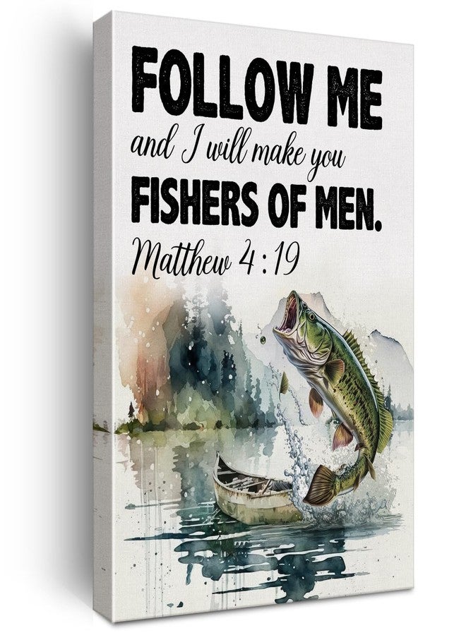 Zauly Christian Bible Verse Wall Art Canvas Painting Print Framed Matthew 4:19 Scriptures Canvas Watercolor Fish Poster Sign for Home Decor (12x15 Inch), Fishing Lover Gifts - Image 1